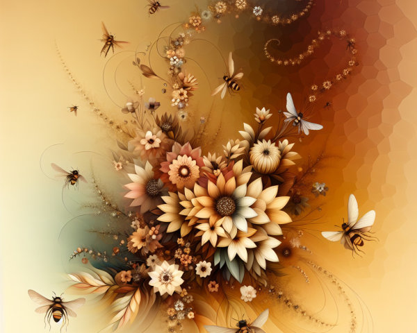 Whimsical Digital Painting of Flowers and Insects