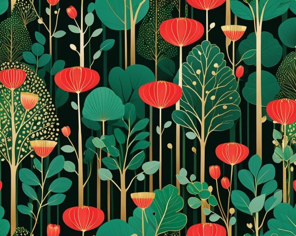 Vibrant Floral Pattern with Lush Greenery and Flowers