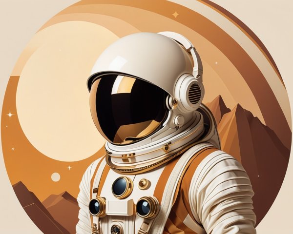 Stylized astronaut in white and gold suit with background