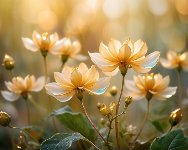 Golden Blossoms in a Tranquil Garden Setting