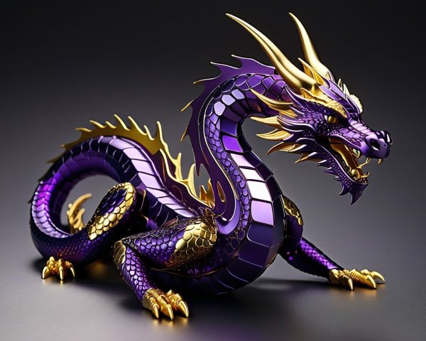 Ornate dragon sculpture with purple and gold details
