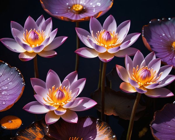 Vibrant Water Lilies on a Tranquil Pond Surface