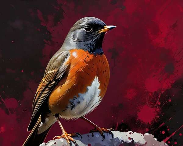 Vibrant Bird Illustration on Rocky Surface with Contrast