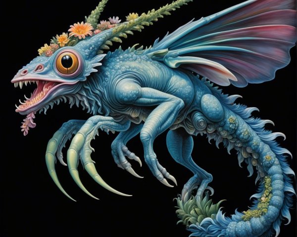Vibrant Blue Scaled Creature with Colorful Features