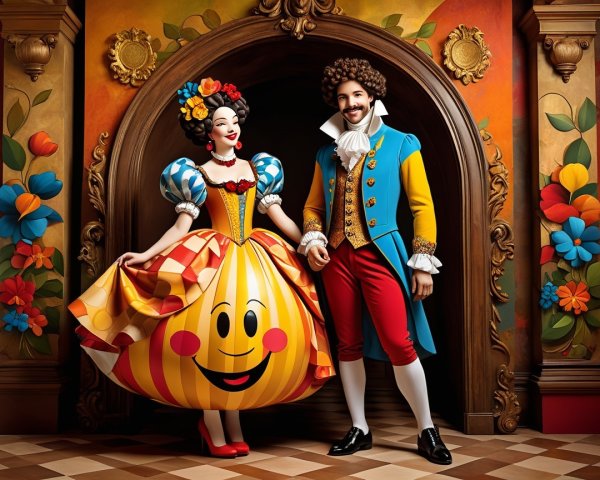 Whimsical Couple in Ornate Floral Archway