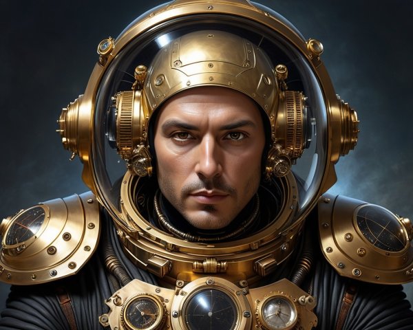 Portrait of a man in vintage deep-sea diving suit