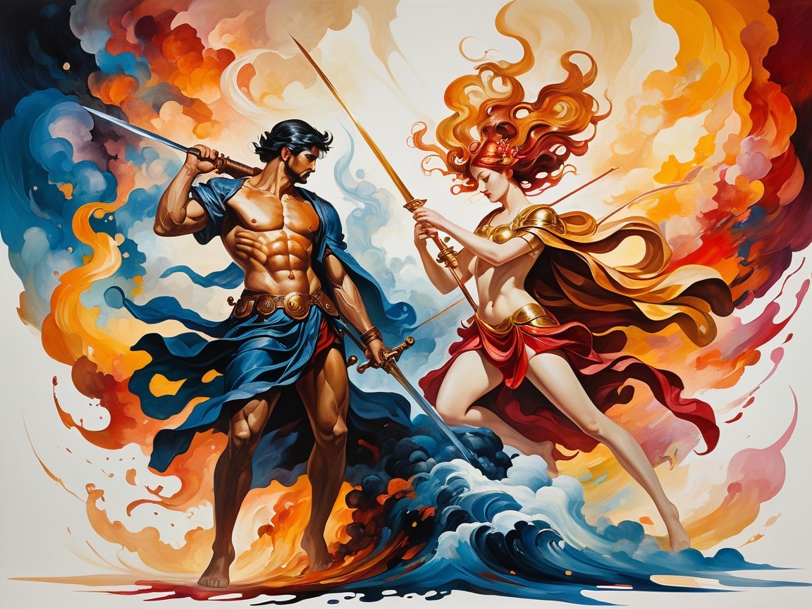 Epic Duel Between Warrior and Female Fighter