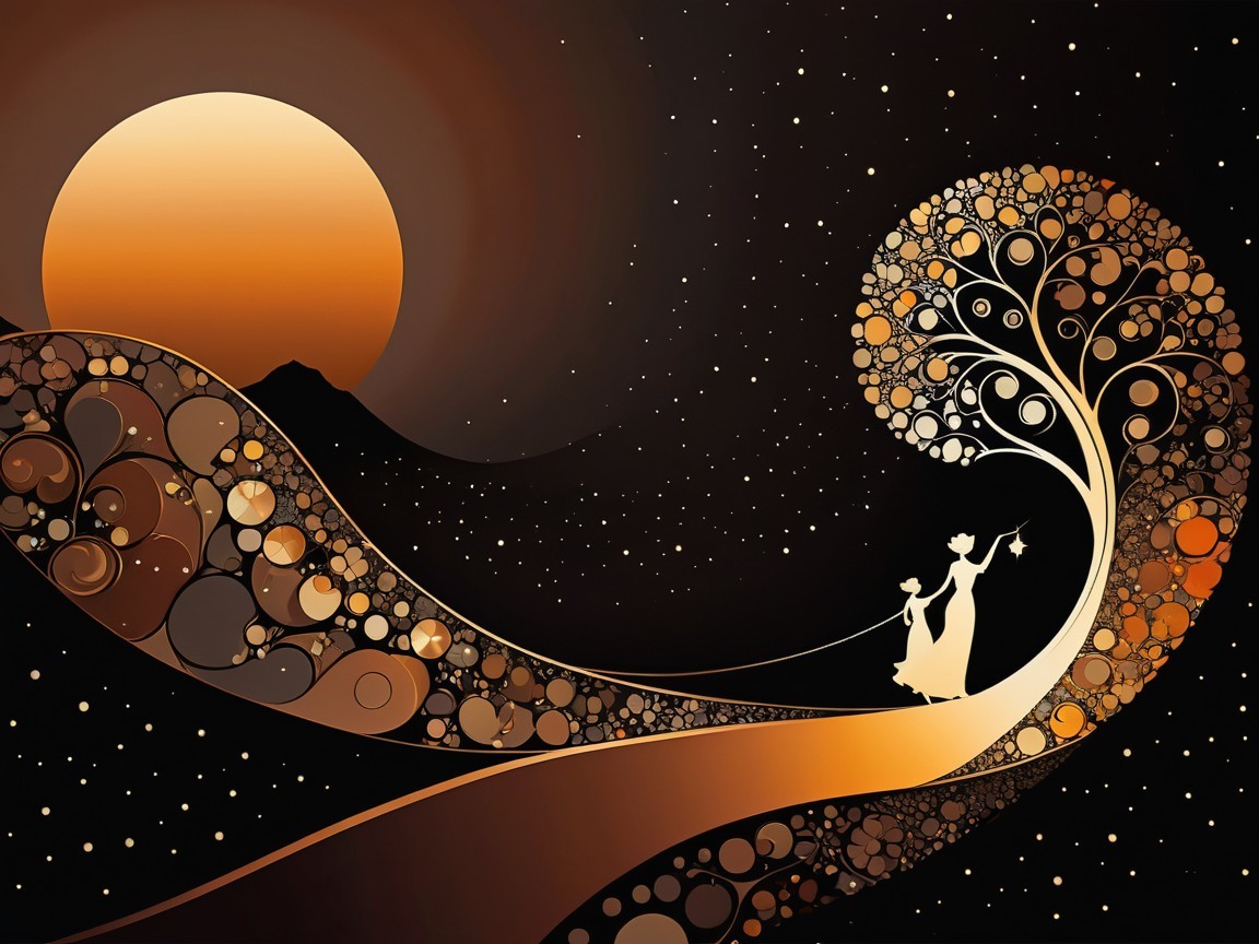 Silhouette Scene of Figures on a Winding Path