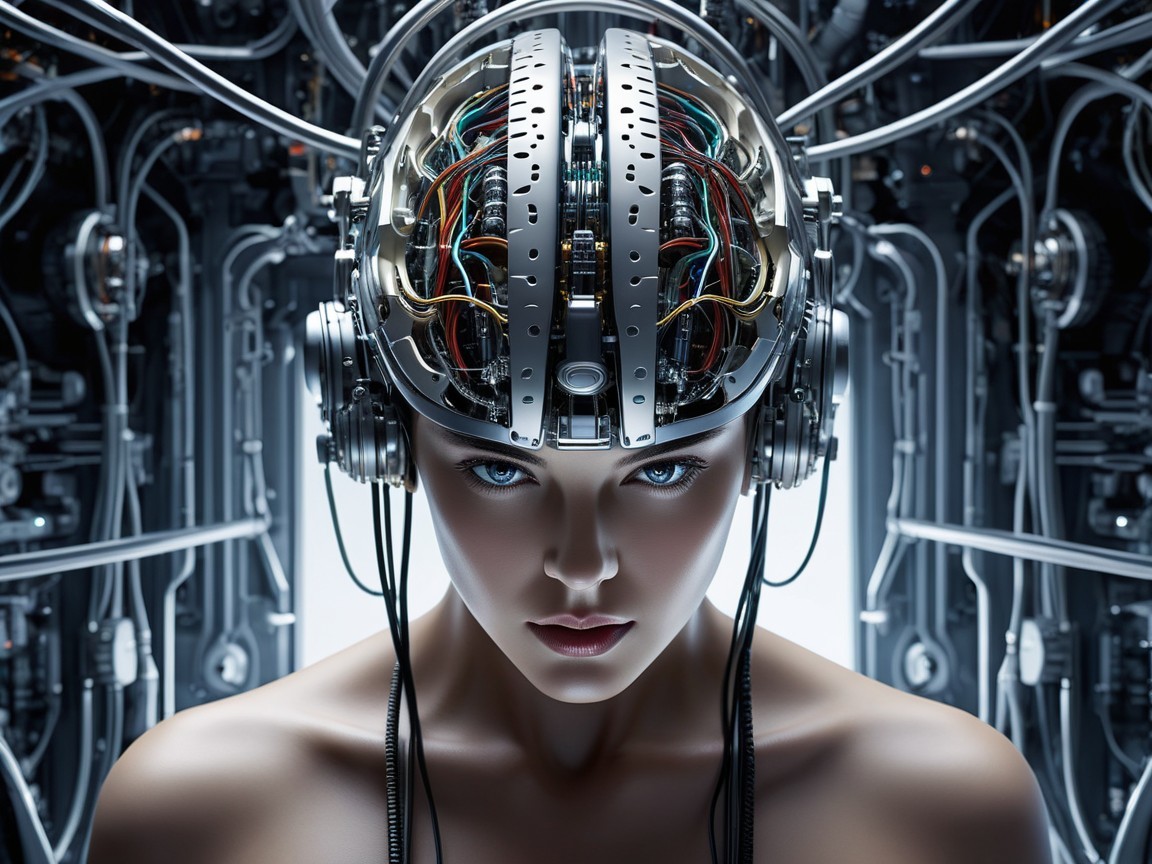 Futuristic Humanoid Figure with Transparent Skull Design