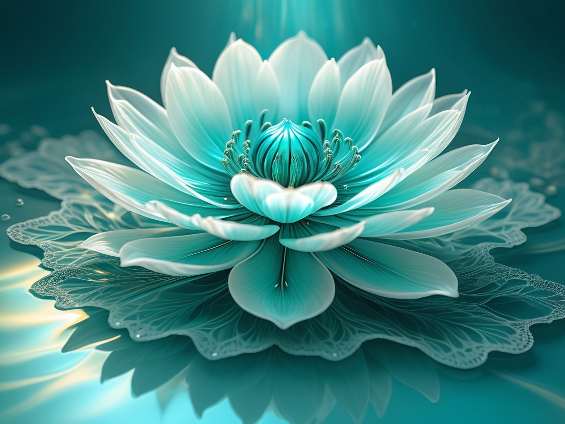 Aqua Lotus Flower Blooming on Tranquil Water Surface