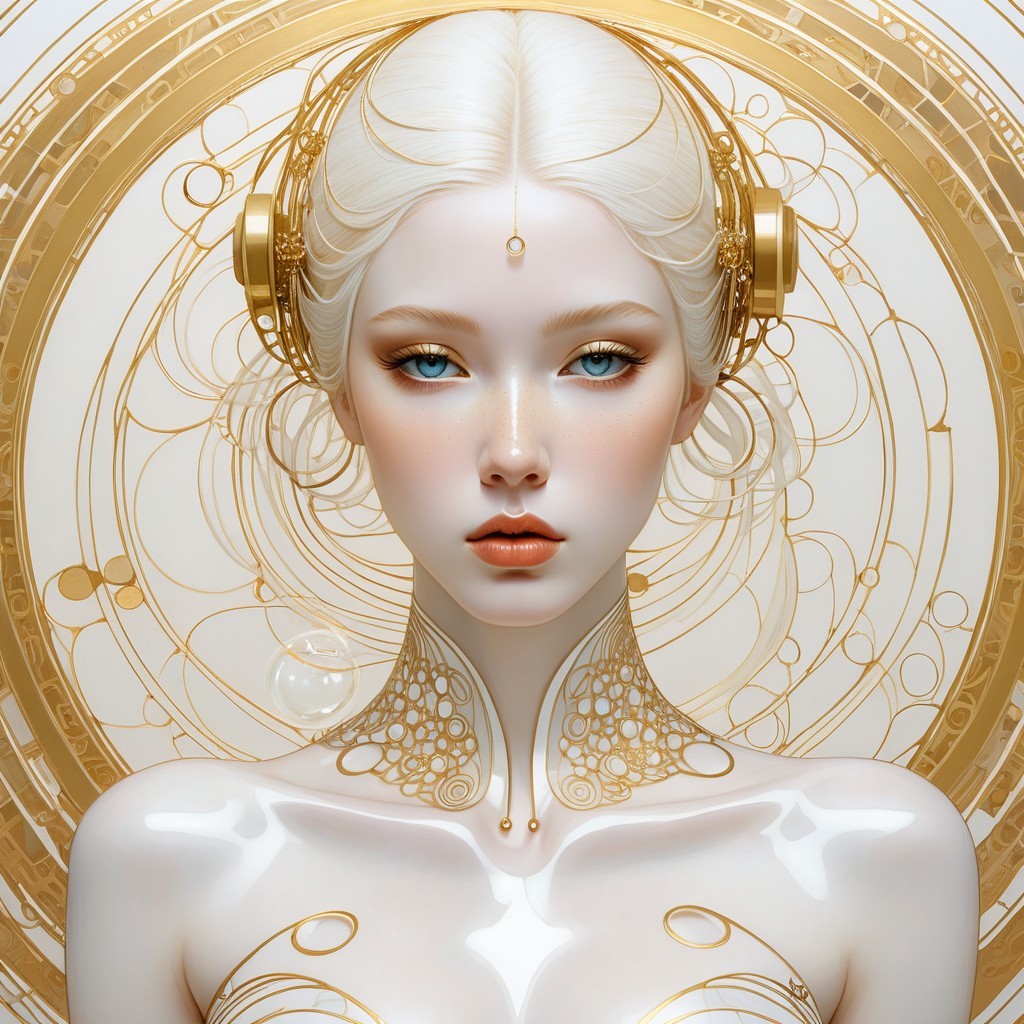 Ethereal figure with platinum hair and gold accents