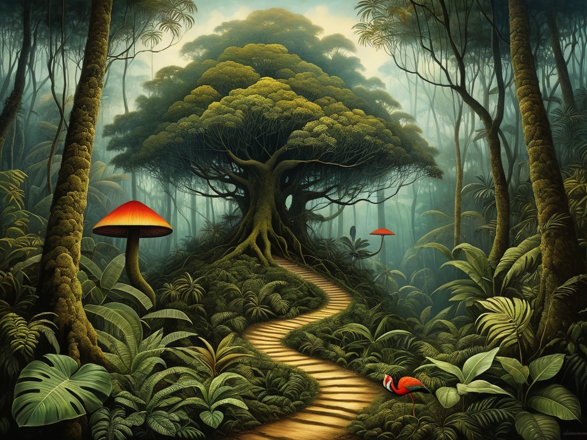 Winding Path Through a Lush Mystical Forest Scene