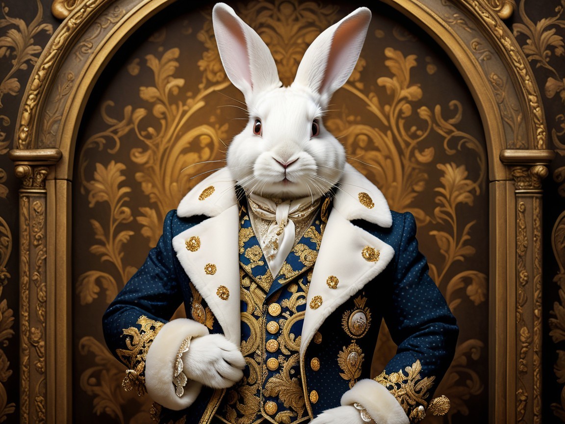 Dapper Anthropomorphic Rabbit in Ornate Frock Coat