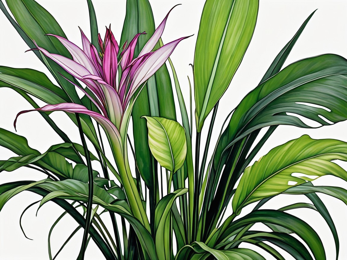 Vibrant Tropical Foliage with Colorful Flowering Plant