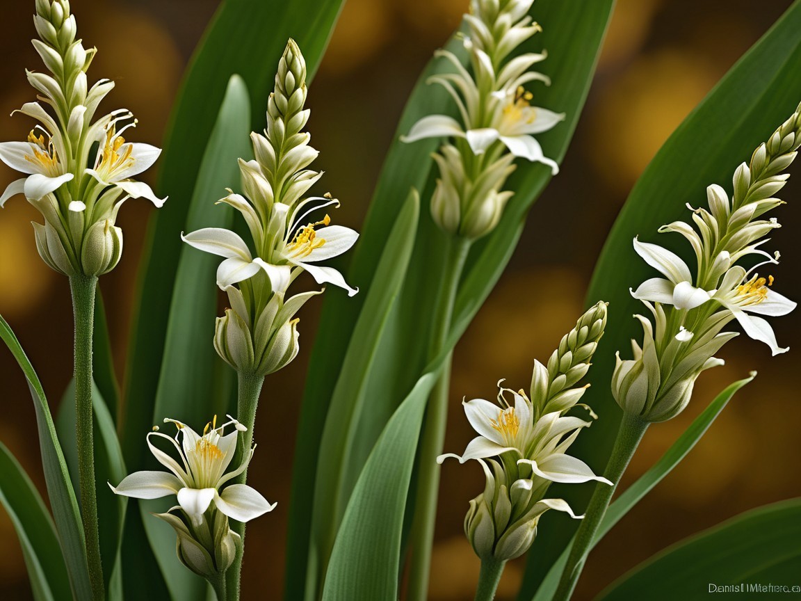 Close-up of Elegant White Flowers with Green Leaves