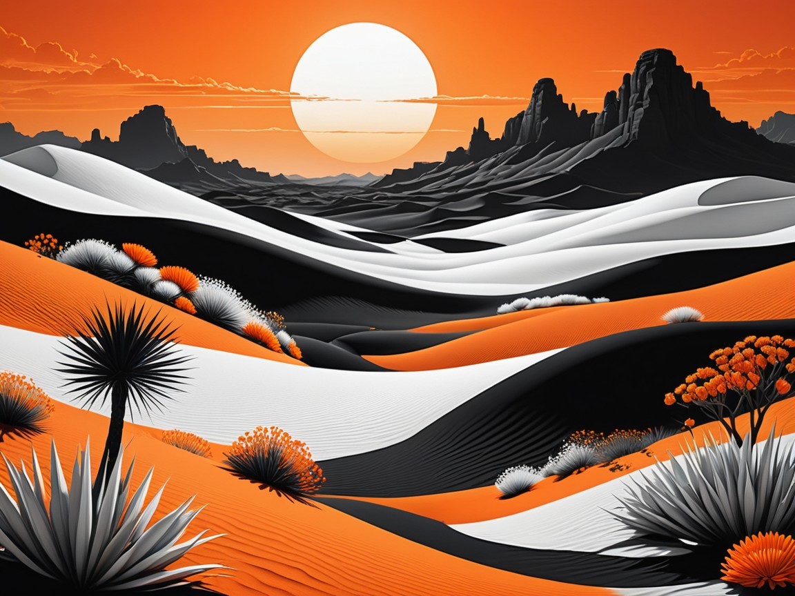 Desert Landscape at Sunset with Colorful Dunes