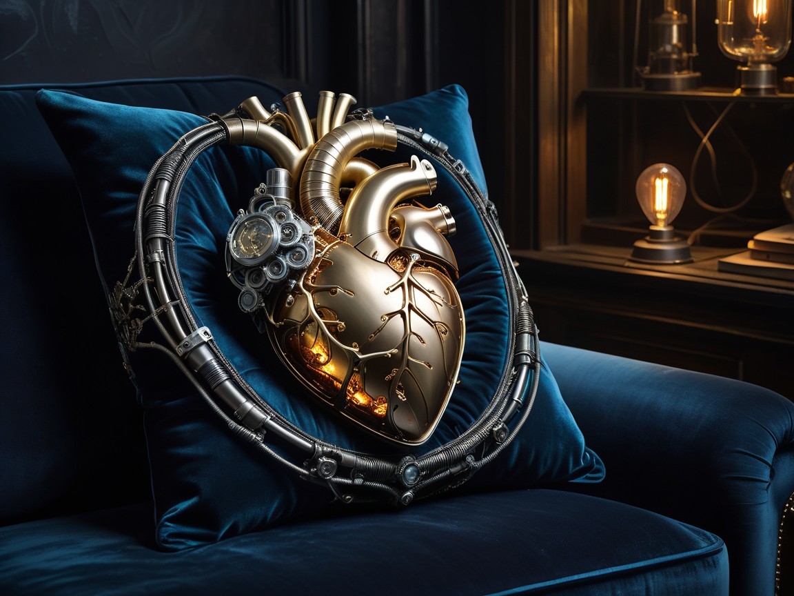 Metallic Heart Design on Navy Velvet Cushion