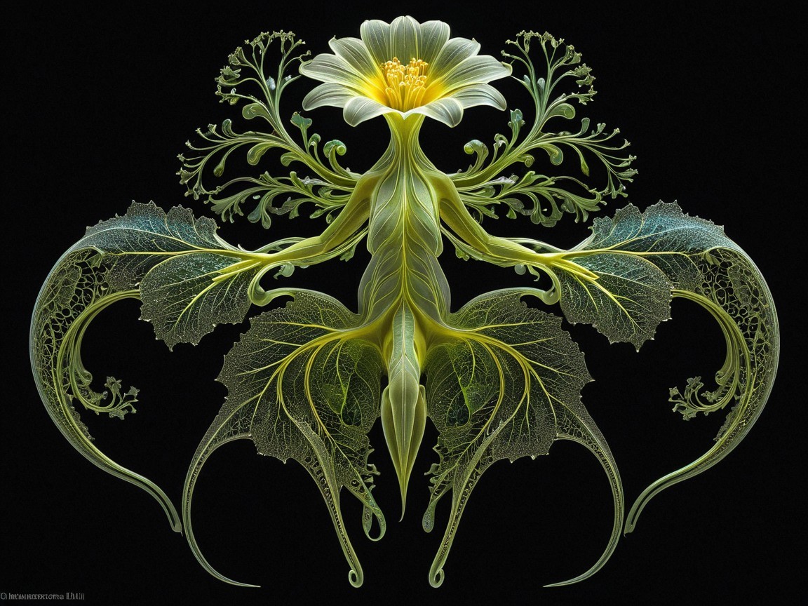 Symmetrical Floral Design with Intricate Leaf Patterns