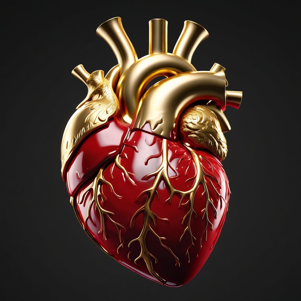 3D Heart Rendering in Red and Gold with Details