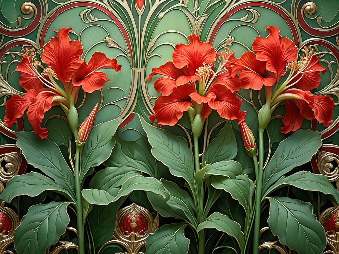 Vibrant Red Hibiscus Floral Wallpaper Design