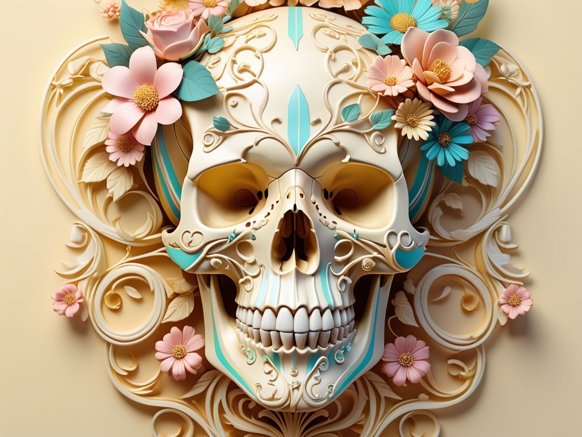 Intricately Designed Skull with Colorful Floral Patterns