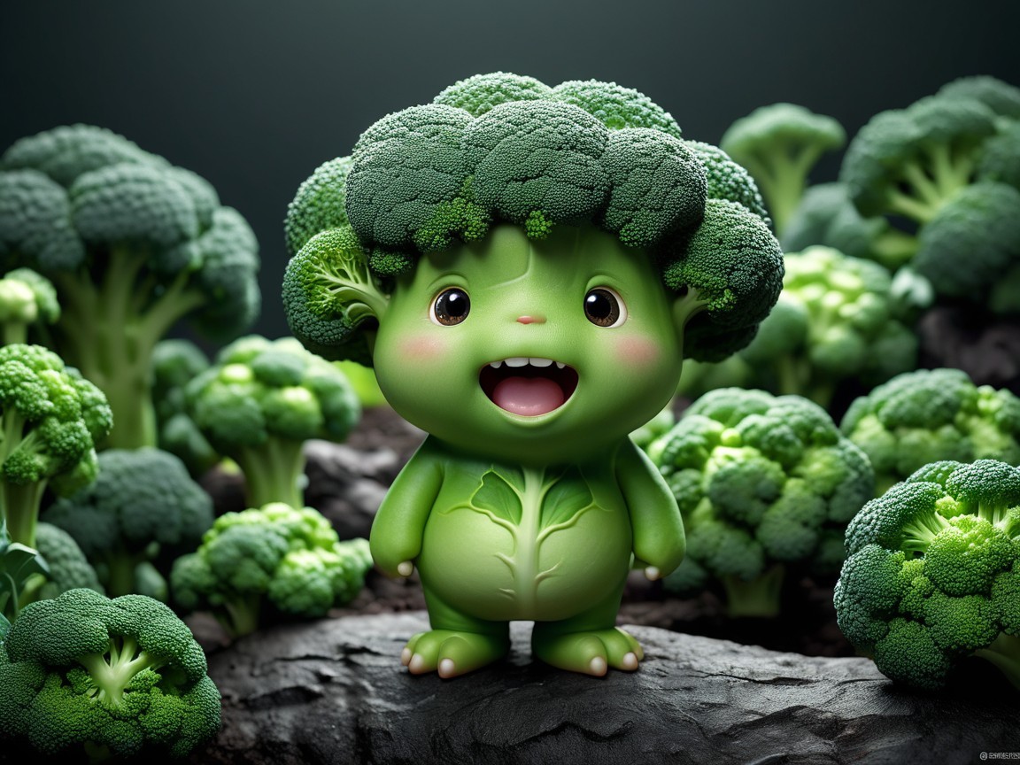 Cartoon Broccoli Character in Vibrant Vegetable Scene