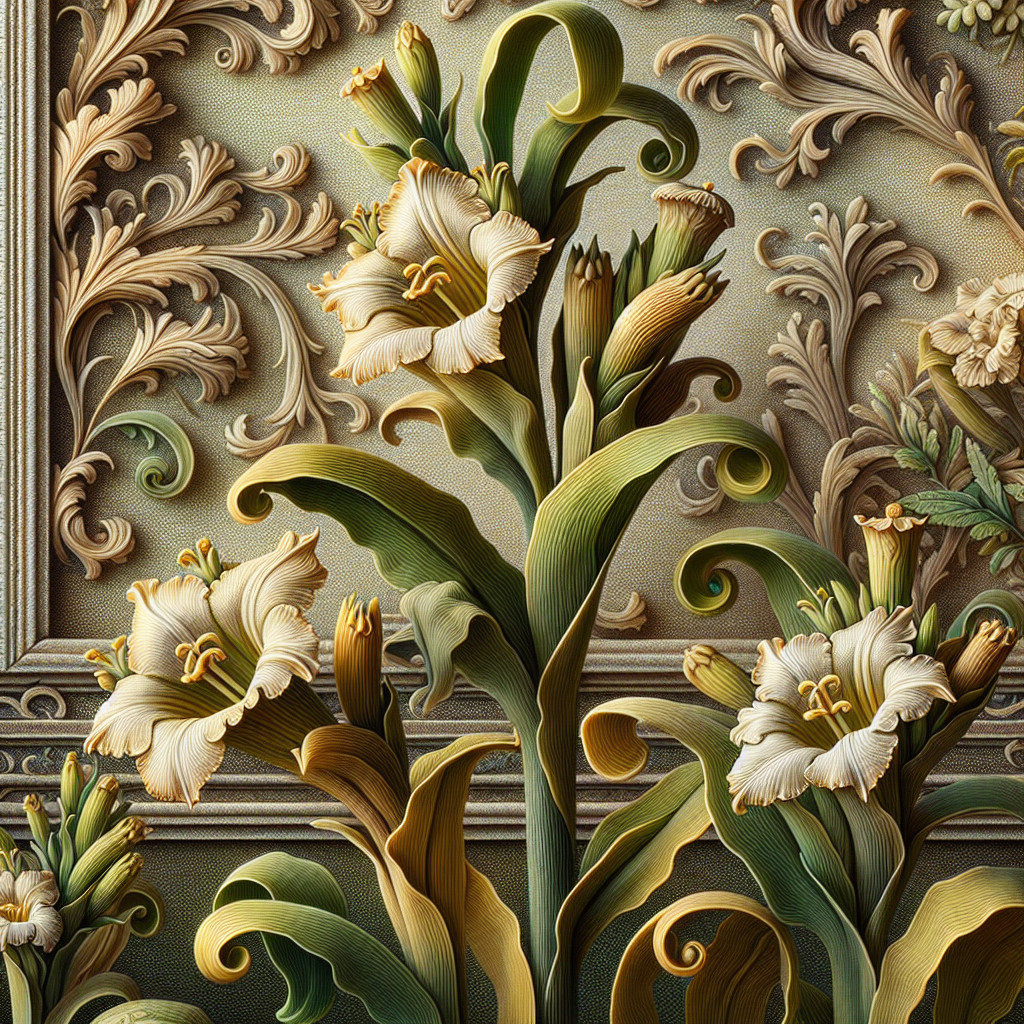 Intricate Floral Design with Detailed Lilies and Scrollwork