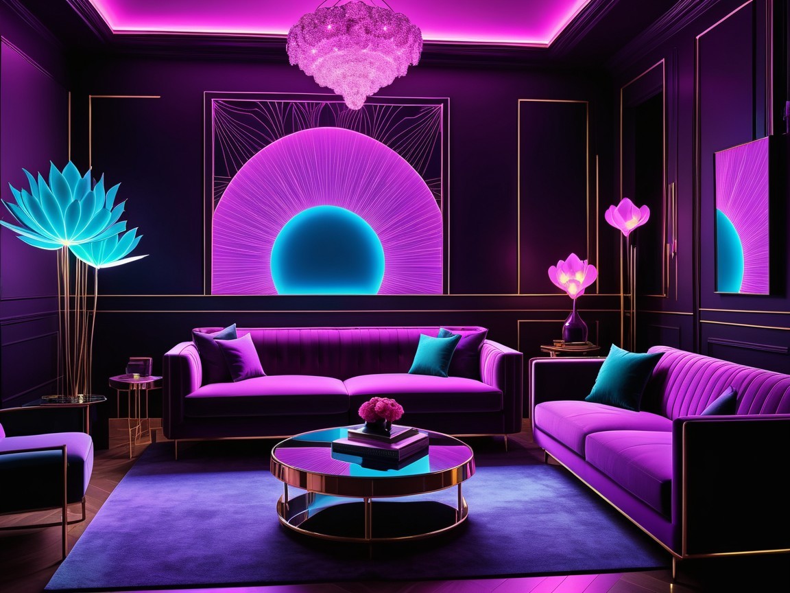 Luxurious Living Room with Purple and Blue Decor