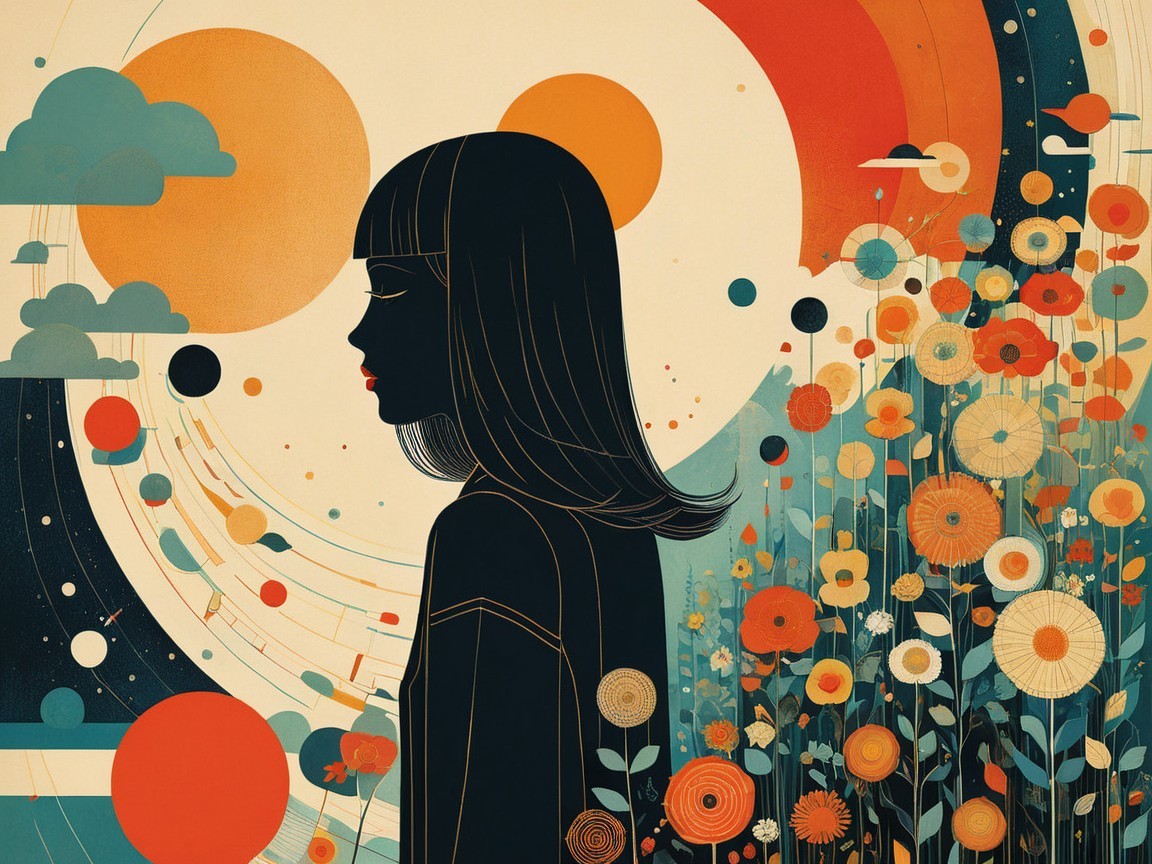 Silhouette of a woman with vibrant floral backdrop