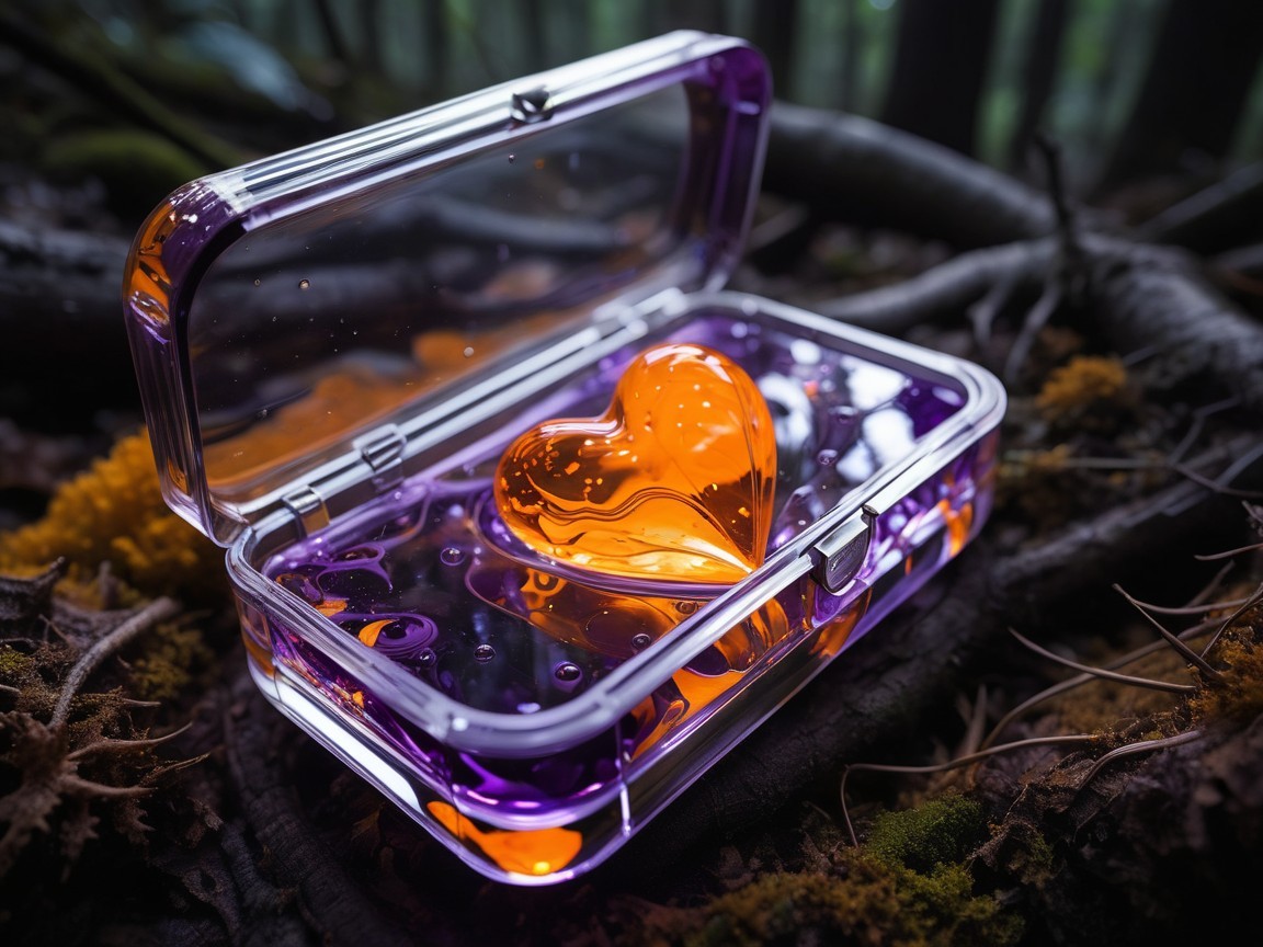Translucent Case with Heart-Shaped Object in Forest