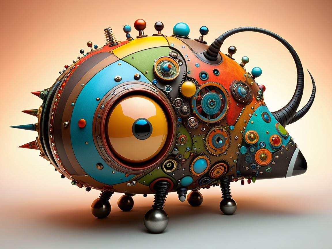 Colorful Pig-Robot Creature with Vibrant Patterns