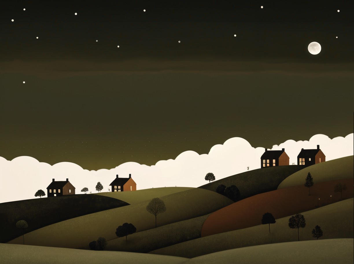 Twilight Landscape with Rolling Hills and Starry Sky