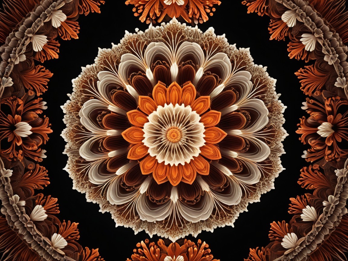 Intricate Mandala Design with Warm Colors on Black