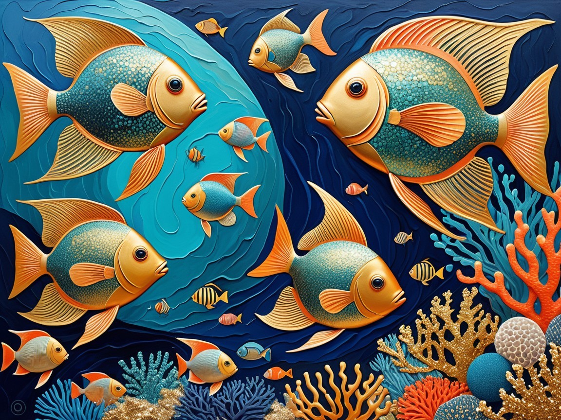 Vibrant Underwater Scene with Colorful Fish and Coral