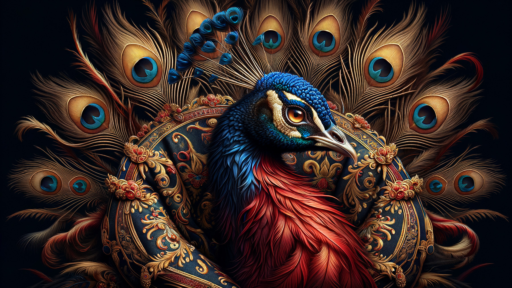 Vibrant Peacock Displaying Stunning Blue and Red Plumage