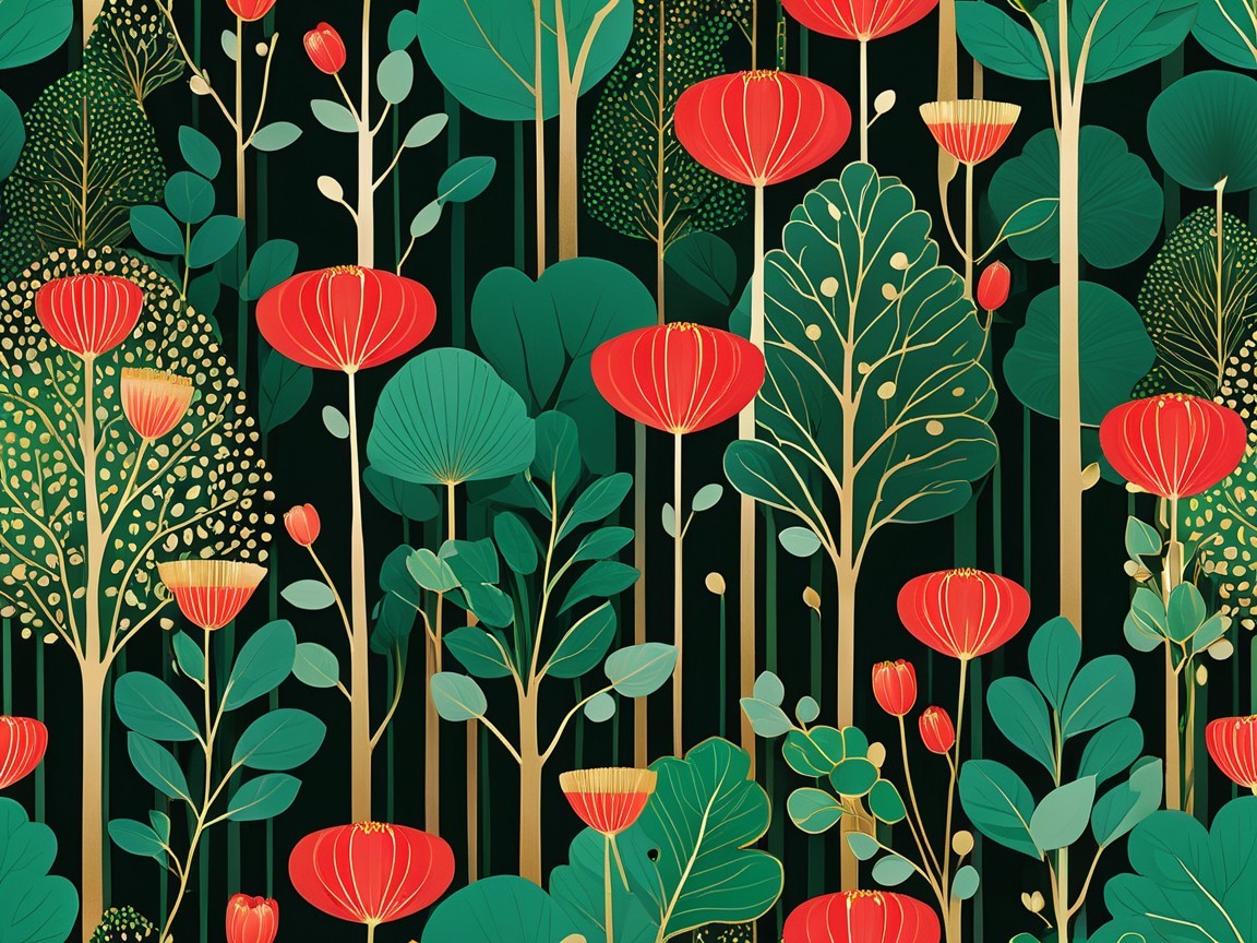 Vibrant Floral Pattern with Lush Greenery and Flowers