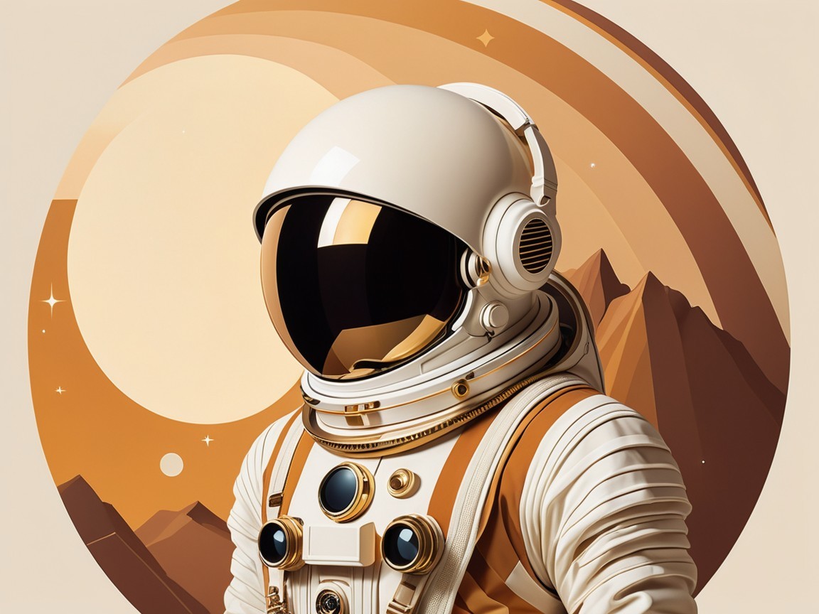 Stylized astronaut in white and gold suit with background