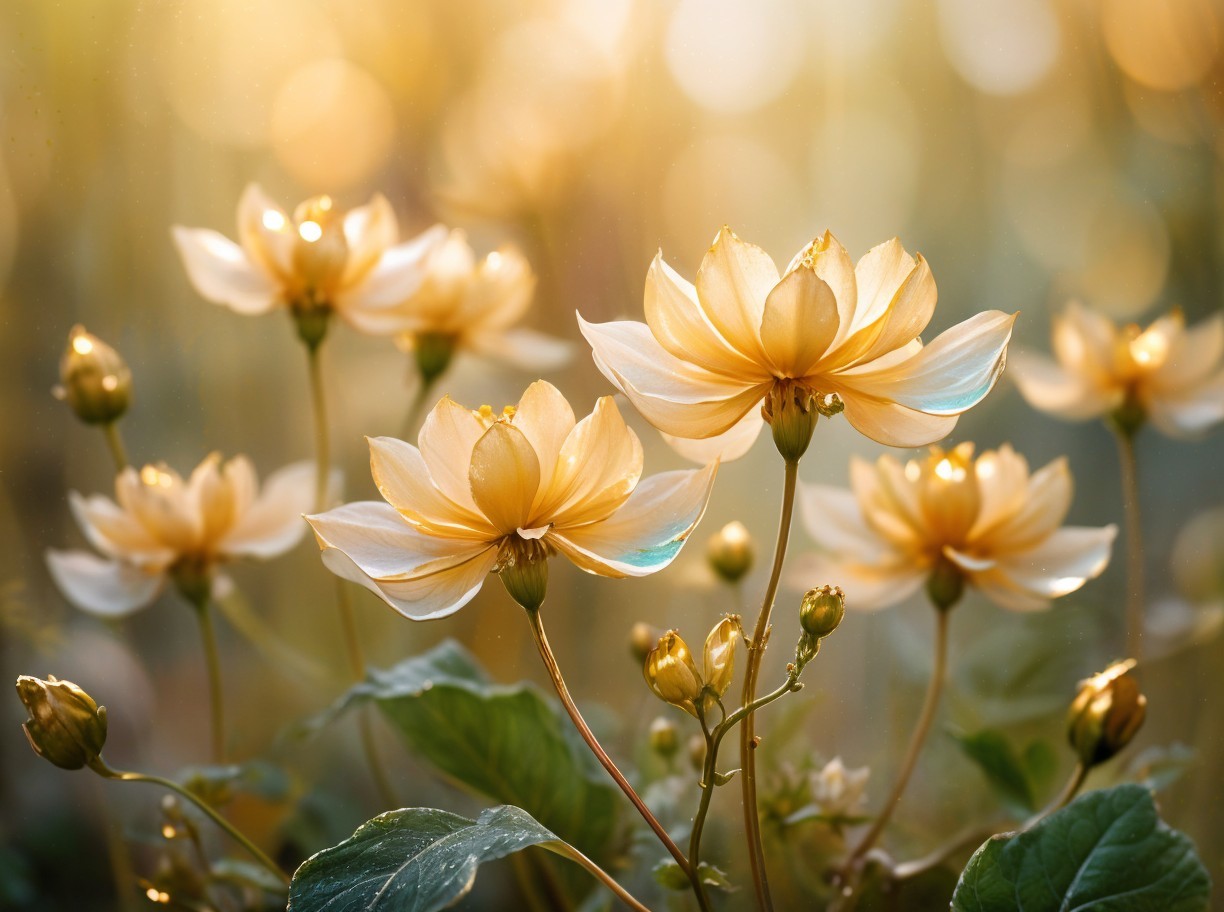 Golden Blossoms in a Tranquil Garden Setting