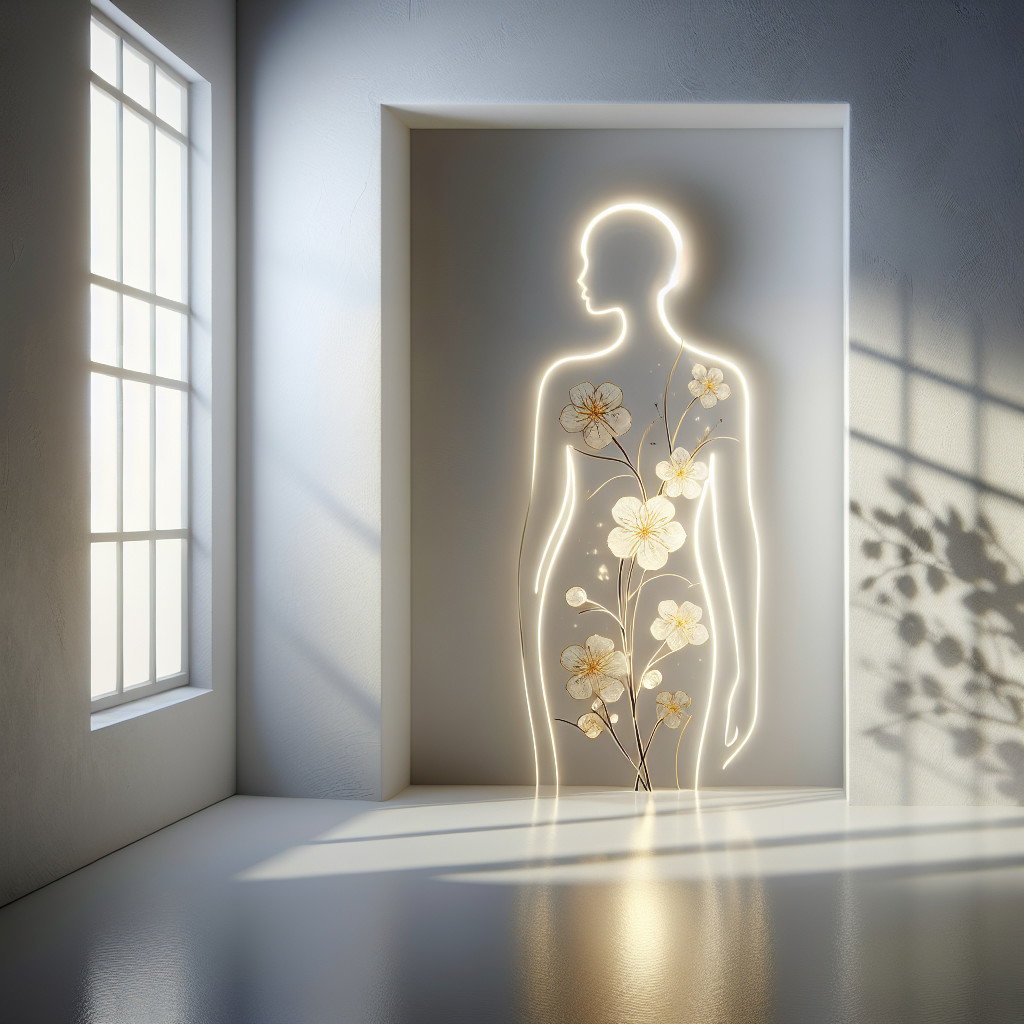 Silhouette of a Human Figure Against Floral Wall