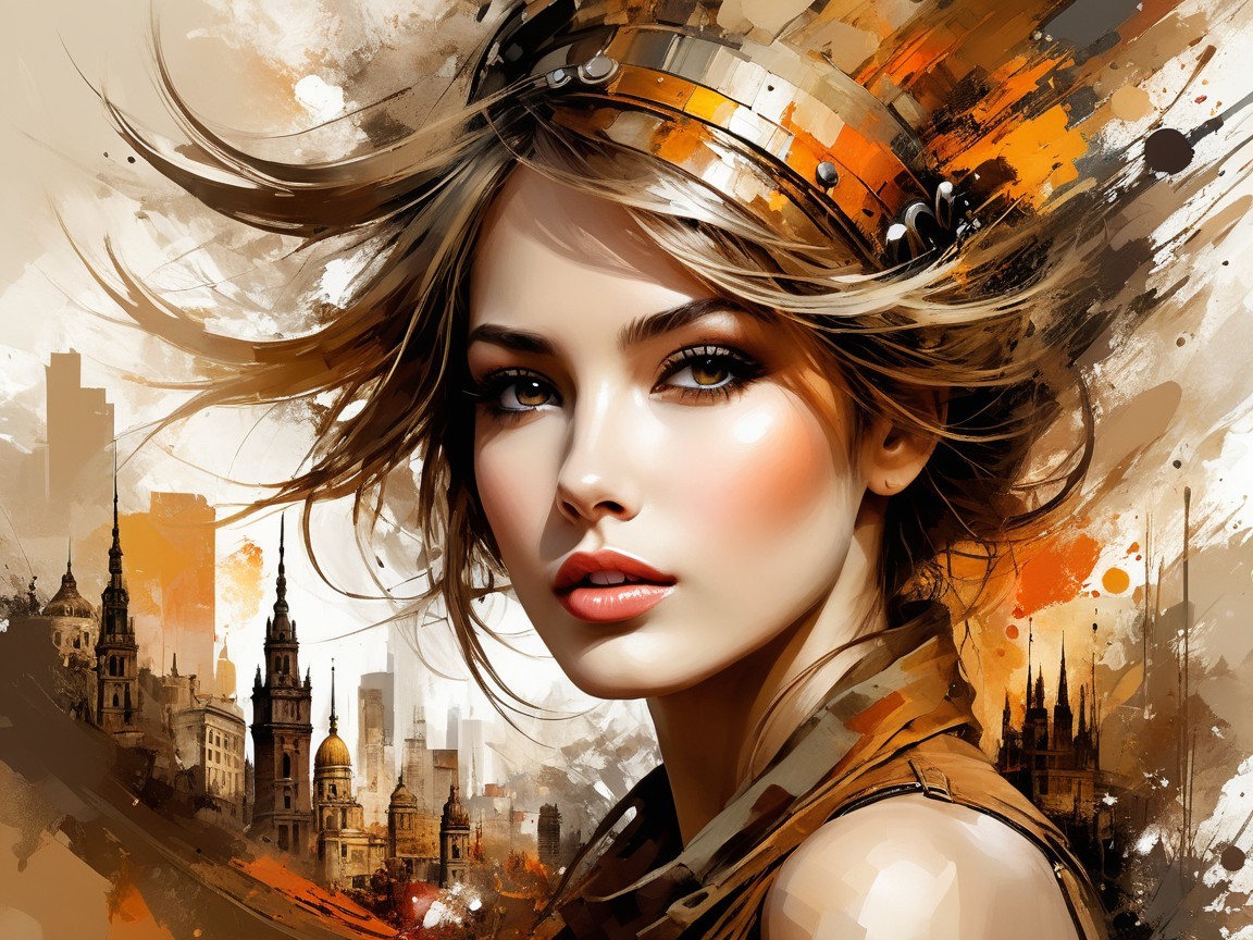 Portrait of a Young Woman with Urban Abstract Background