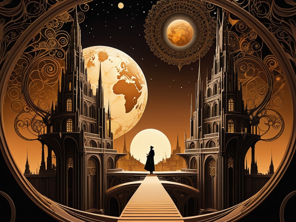 Gothic Structures Under Celestial Moonlit Sky