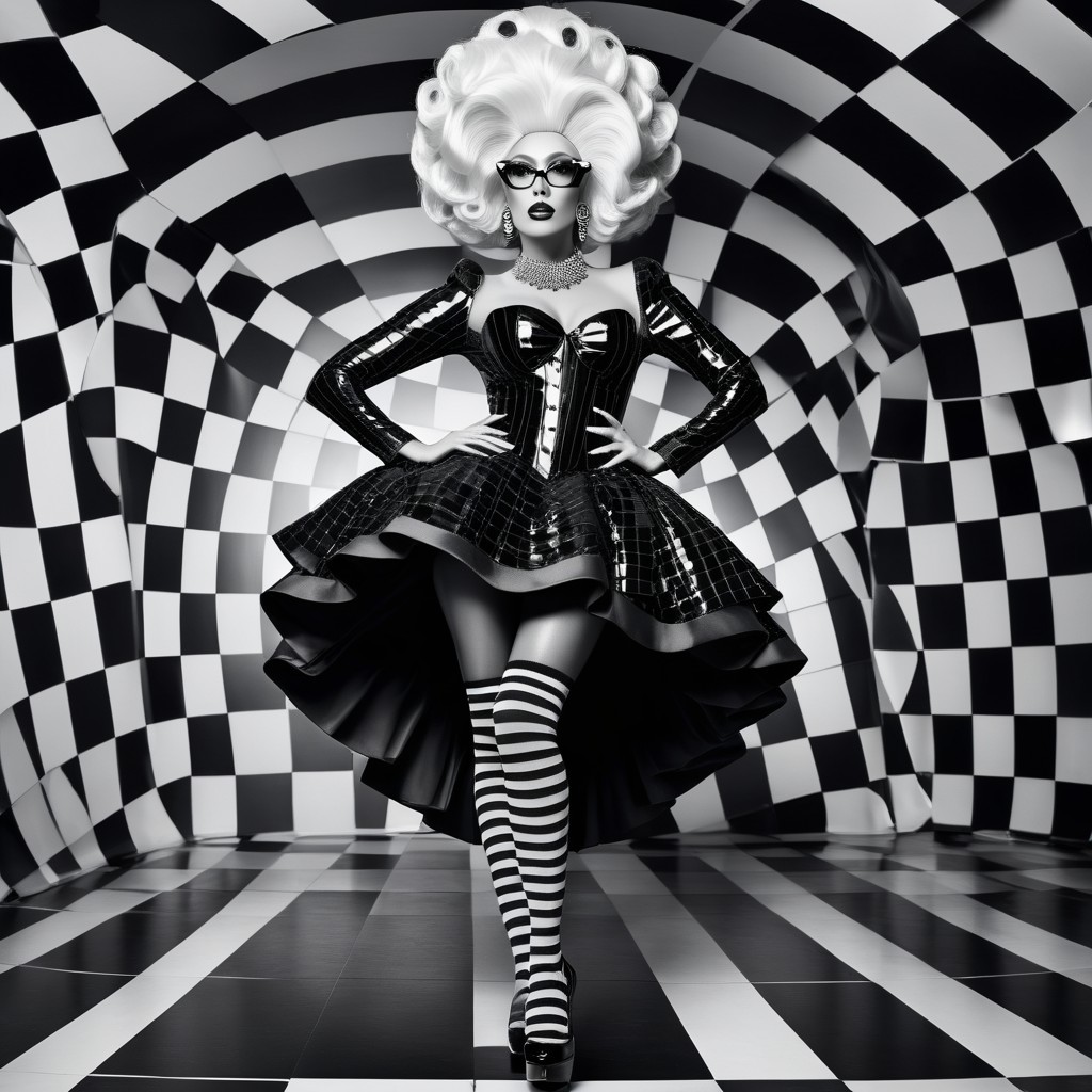 Bold Figure in Black and White Checkered Setting