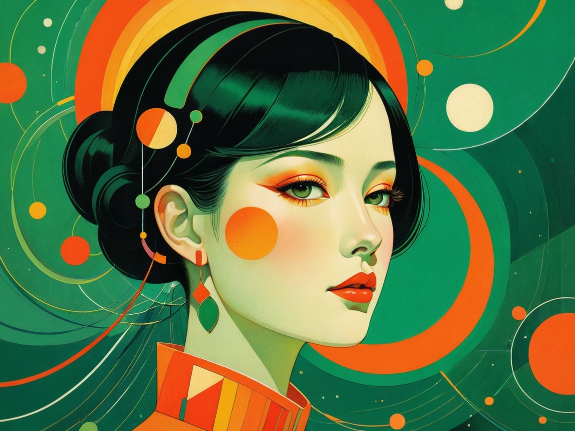 Neo-Art Deco Portrait of a Woman with Vibrant Colors