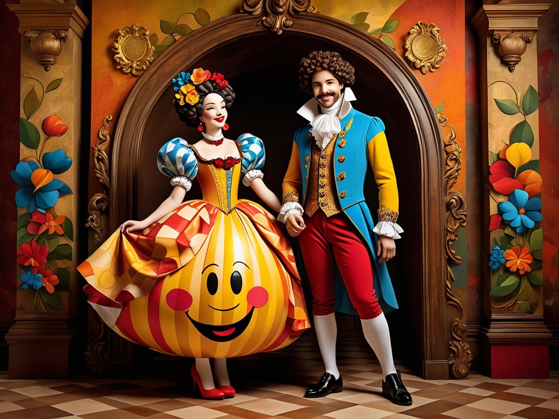 Whimsical Couple in Ornate Floral Archway