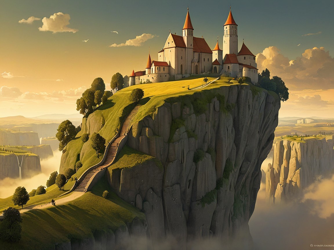 Majestic castle on a cliff with conical towers