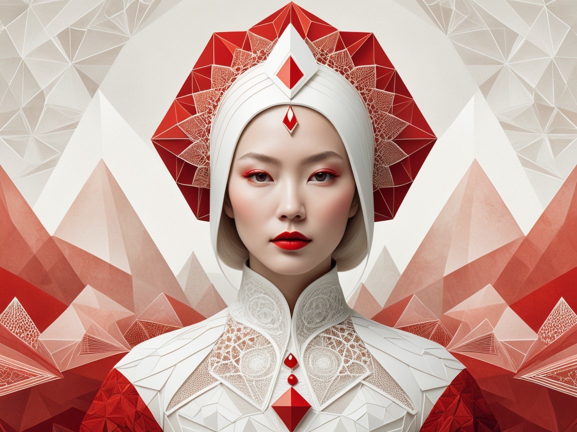 Elaborate Geometric Costume with Vibrant Color Palette