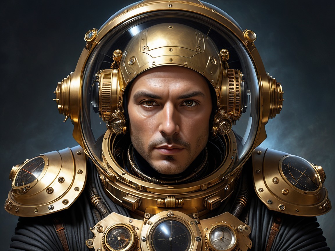 Portrait of a man in vintage deep-sea diving suit