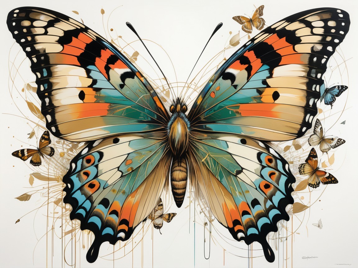 Vibrant Illustration of a Large Butterfly and Surroundings