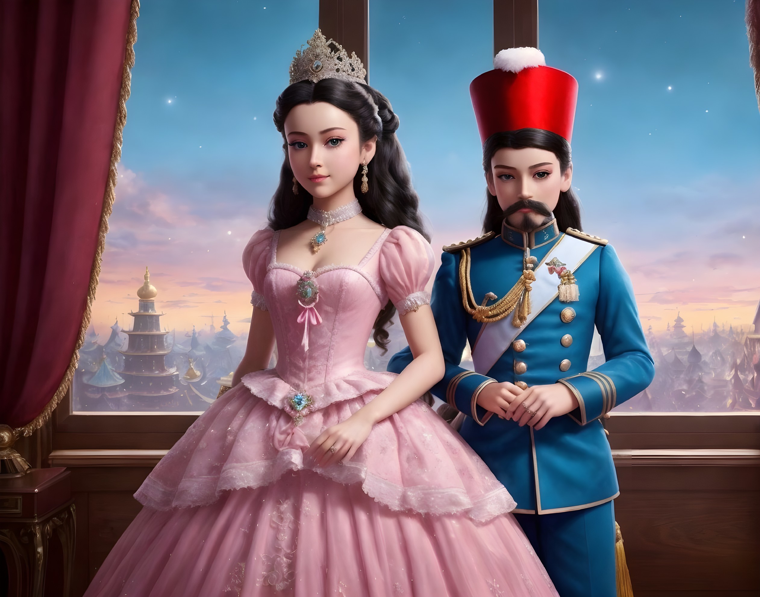 Digital Artwork: Princess and Prince in Fantasy Kingdom at Dusk