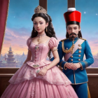 Digital Artwork: Princess and Prince in Fantasy Kingdom at Dusk